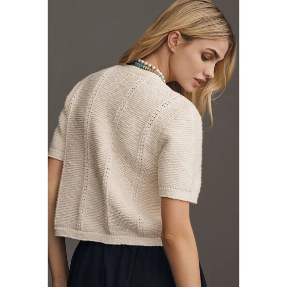 SAM EDELMAN Colleen Short-Sleeve Cardigan Sweater in White Size Small - Picture 3 of 9